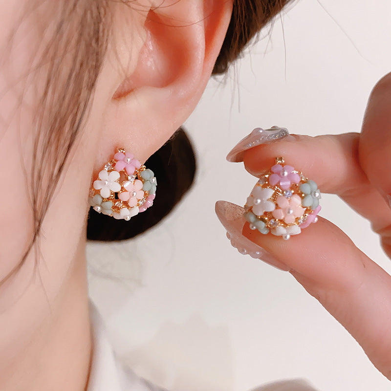 Fresh And Fashionable Zircon Pearl Flower Earrings Vera Lux