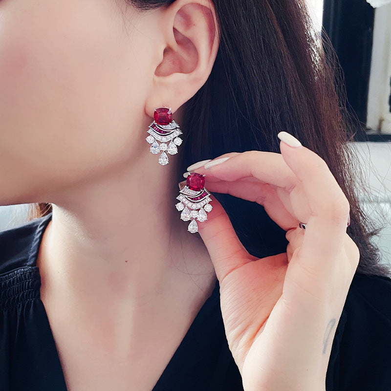 Retro Ruby Crown Ring And Earrings Light Luxury Jewelry Vera Lux