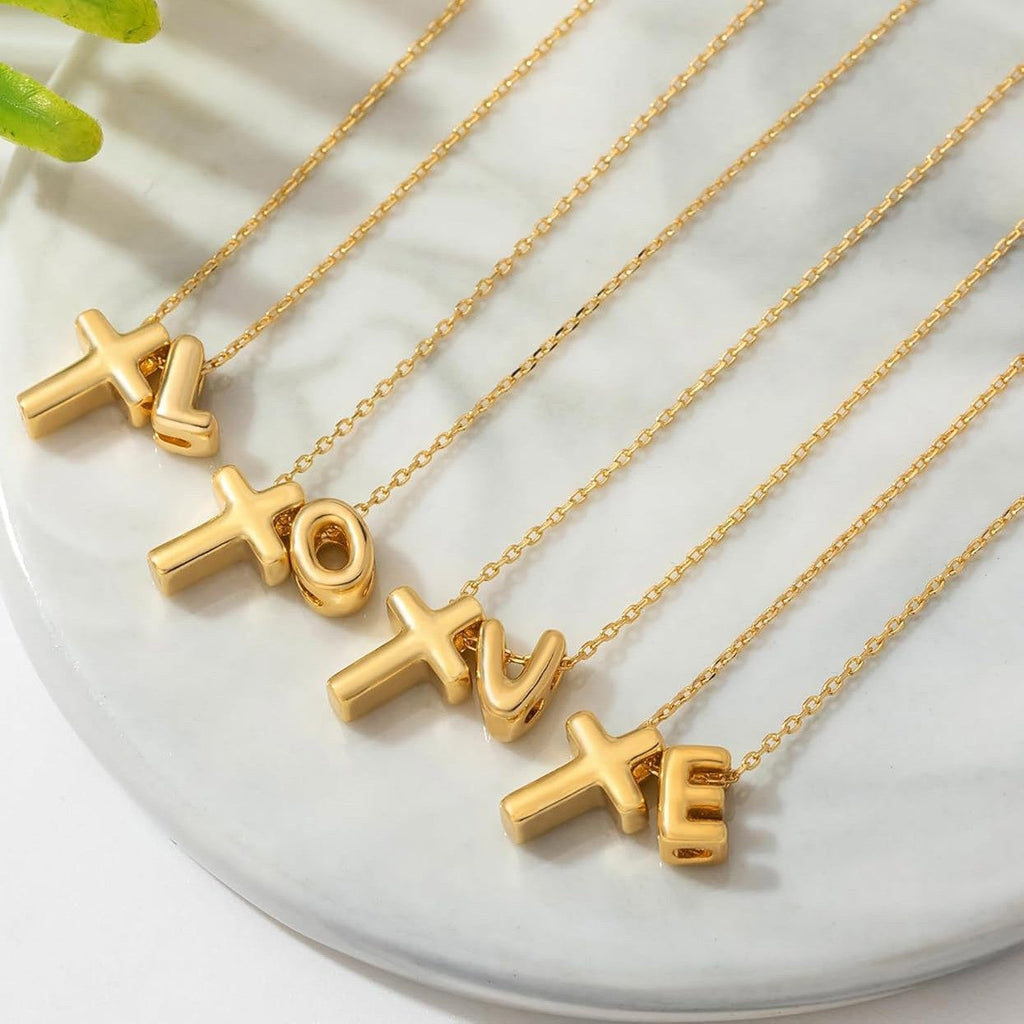 New Cross Bubble 26 Letter Versatile Gold Necklace Vera Lux