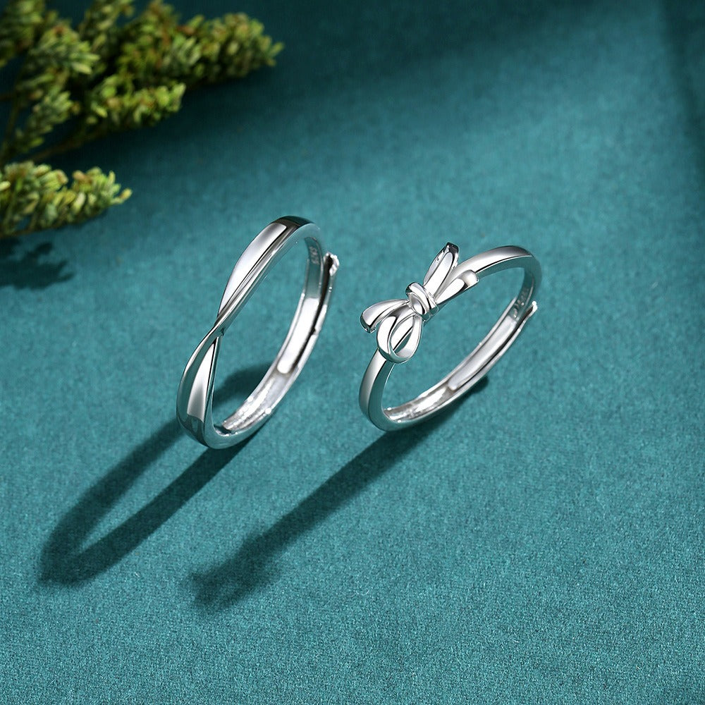 S925 silver heart knot entangled couple bowknot open ring Vera Lux