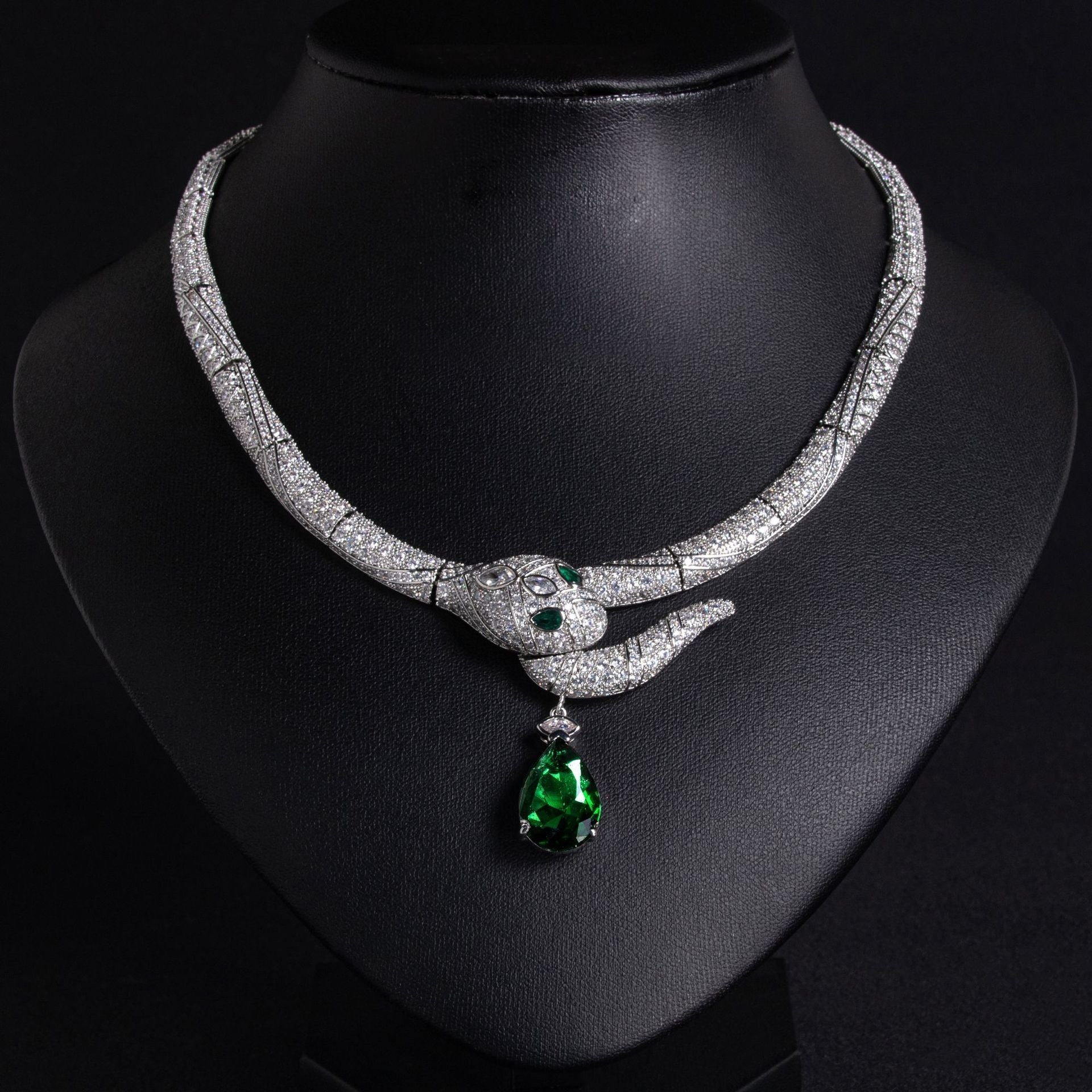S925 Silver Snake-Shaped Cubic Zirconia Necklace Vera Lux