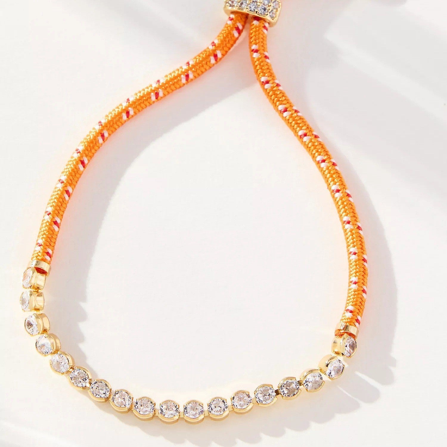 Off-white Brown-striped Woven Necklace With Diamond-encrusted Gold Chain Vera Lux