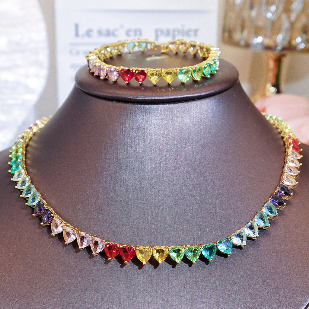 Fashionable Color Jewelry Heart Tennis Necklace For Women Vera Lux