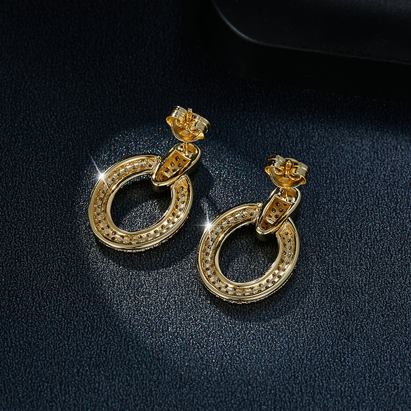 S925 Sterling Silver Gold Plated Moissanite Dangle Earrings  Full Pave Circle Drop Earrings With GRA Certificate Luxury Jewelry Gift Box Set Vera Lux
