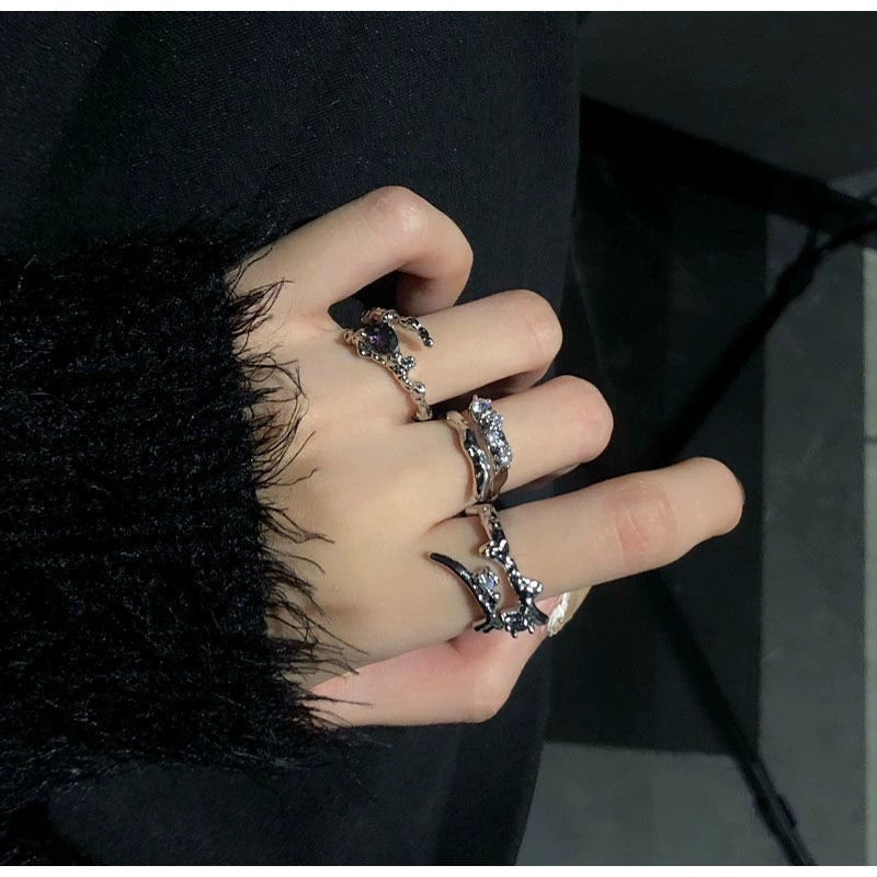 Minimalist Irregular  Ring Set Women, High Grade Gradient Stone, INS Cold Tone Jewelry Vera Lux