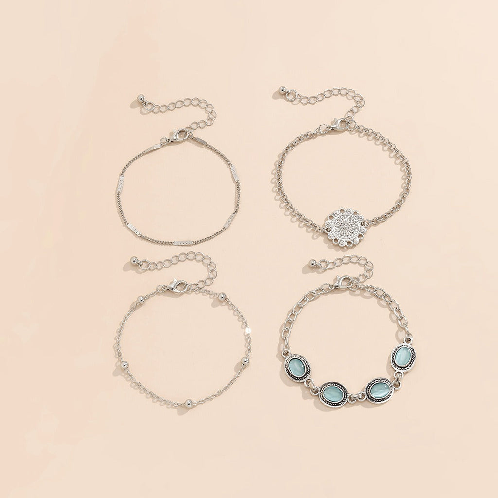 Ethnic style flower disc cat's eye gold retro bracelet Vera Lux