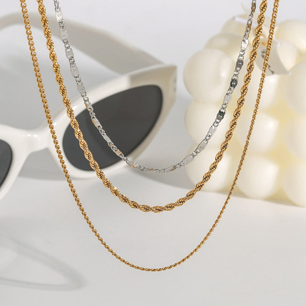 18K gold three-layer chain with gold and silver color matching design, noble and elegant necklace Vera Lux