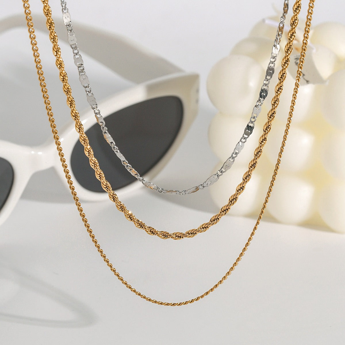 18K gold three-layer chain with gold and silver color matching design, noble and elegant necklace Vera Lux