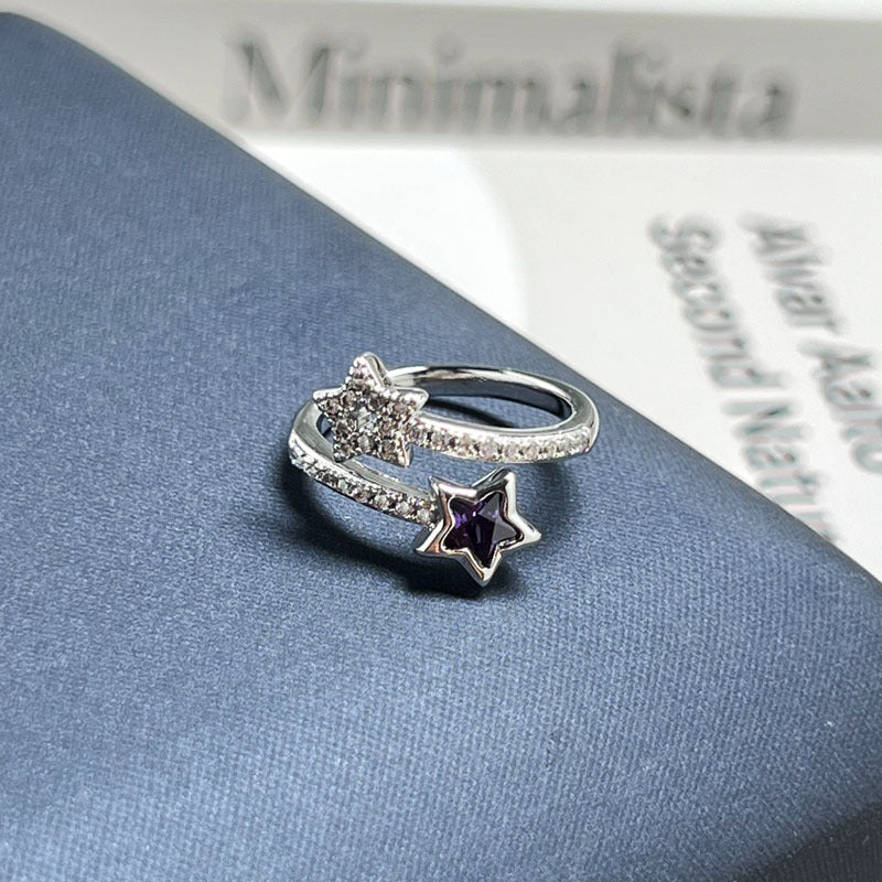 Trendy Niche Designed Purple Rhinestone Inlaid Open Ring For Ladies, Classic Nine Purple Fire Series Sweet Cool Light Luxury High-End Texture Finger Jewelry, Versatile Daily Matching Accessory Vera Lux