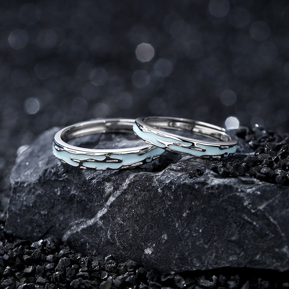 S925 sterling silver Jiangnan Misty Rain fluorescent couple ring Vera Lux