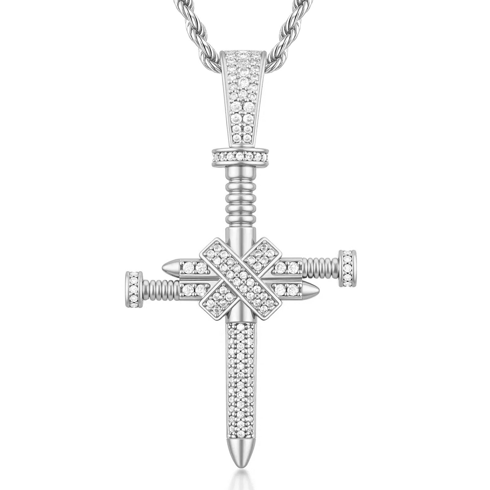 Full-Zircon Nail Cross Pendant Hip-Hop Vintage Punk Cross Necklace Vera Lux