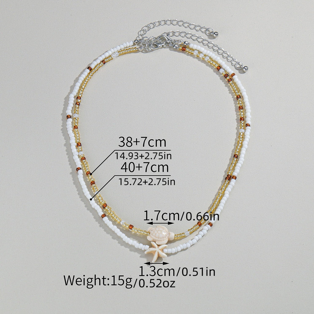 Cross-border Fashion Ocean-Style Turquoise Starfish Turtle Seed Bead Necklace Vera Lux