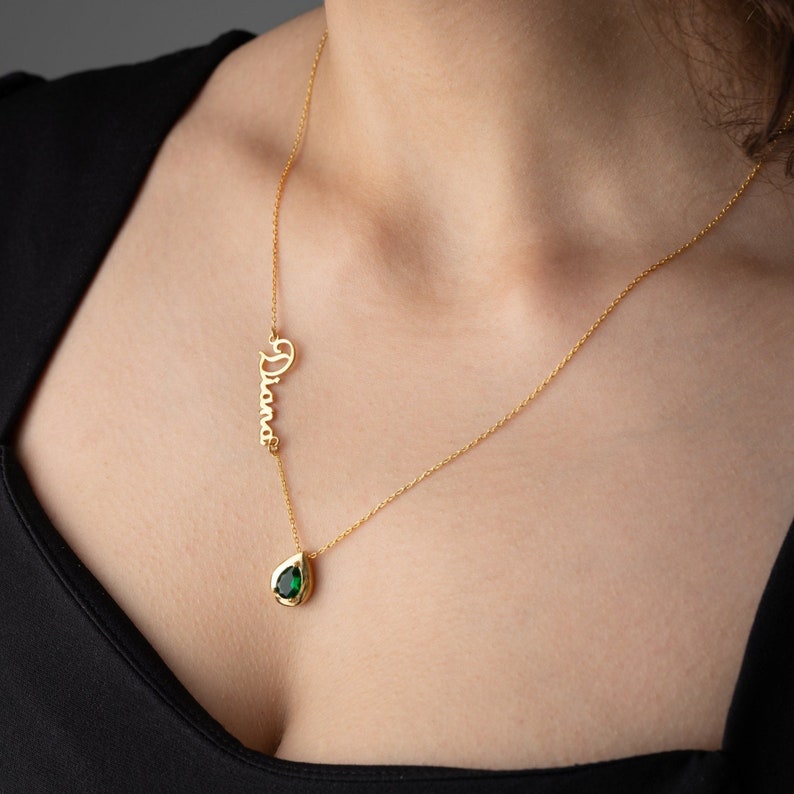 Personalized Cursive Name & Birthstone Necklace Vera Lux