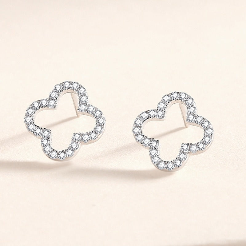 S925 sterling silver forest-style four-leaf clover diamond earrings Vera Lux