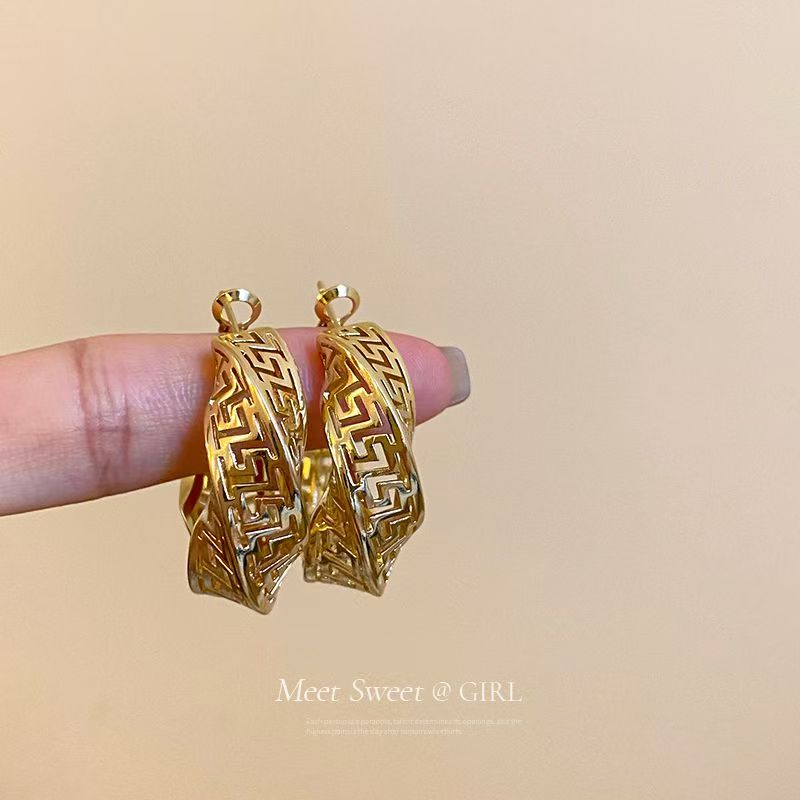 Silver Needle Twisted Hollow Hoop Earrings, European American Style, Unique Niche High-end Ear Jewelry For Women Vera Lux