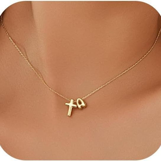New Cross Bubble 26 Letter Versatile Gold Necklace Vera Lux