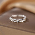 S999 Pure Silver Carved Flower Ring For Women, Light Luxury Minimalist Hollow Floral Forest Style, Premium Open Index Finger Ring Vera Lux