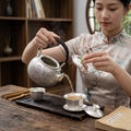 Pure 999 Fine Silver Handcrafted Silver Teapot Featuring Intricate Peony Engravings and Green Jadeite Lid Knob - Handicraft Vera Lux