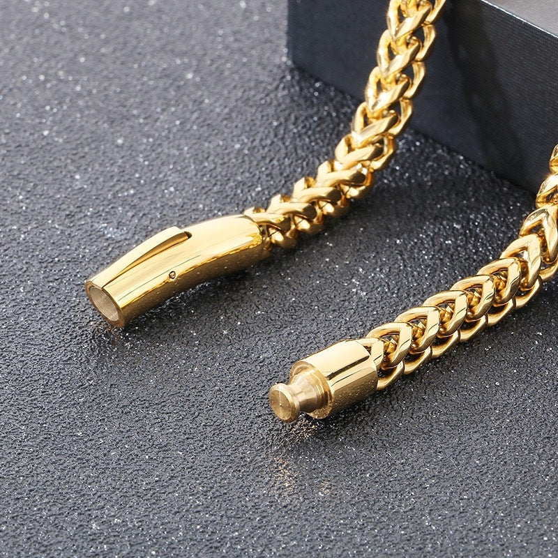 Fashion Double Sided Polished Thickened Cable Chain Titanium Steel Bracelet, Spring Clasp Minimalist Hip Hop Men Bracelet Vera Lux