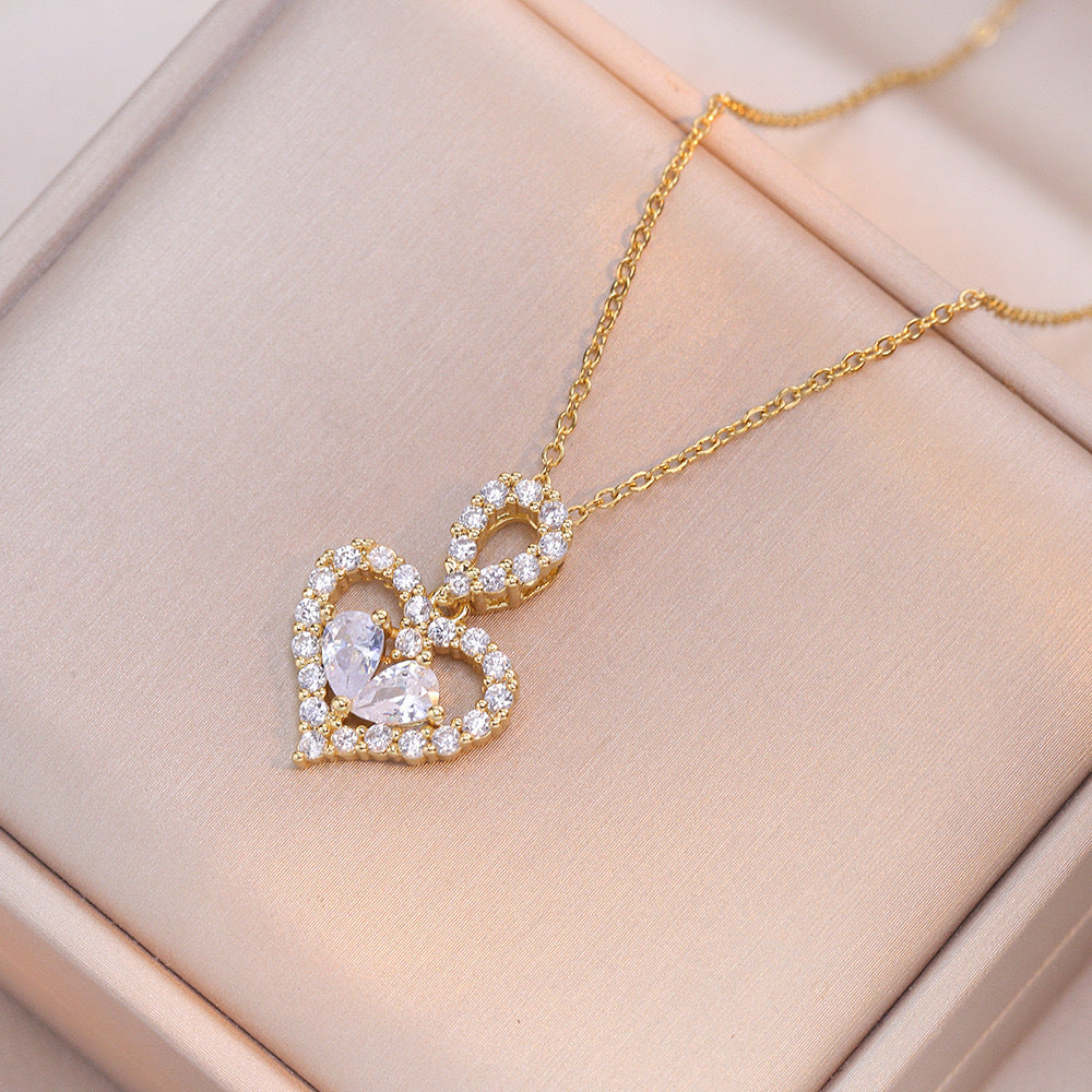 Affectionate Titanium Steel Light-Luxury Jewelry Diamond-Inlaid Heart Choker Necklace For Women Vera Lux