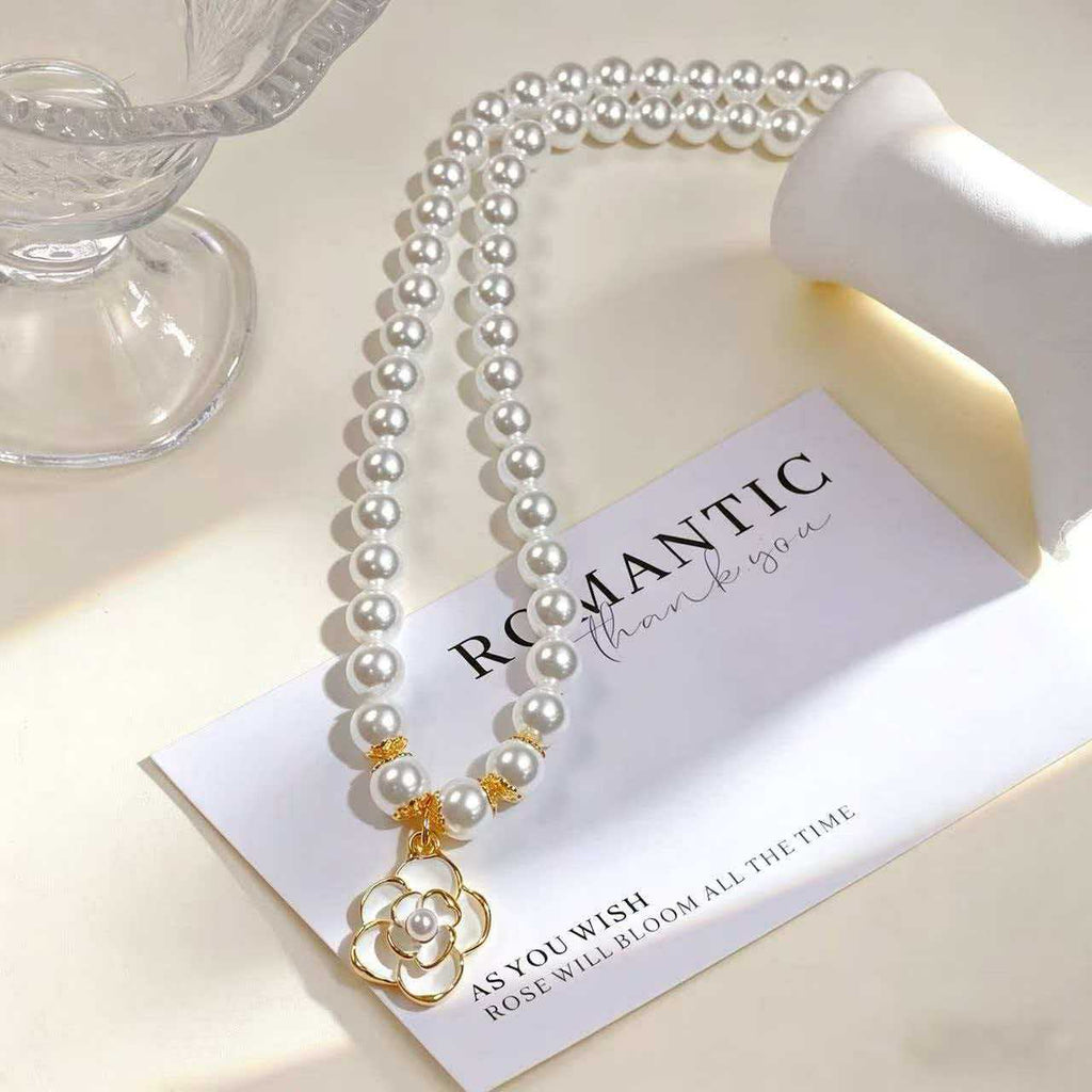 French-style Camellia Pearl Necklace For Women Vera Lux