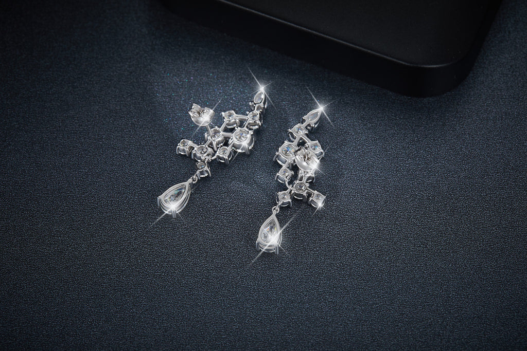 S925 Sterling Silver Pear Cut Moissanite Crawler Earrings  5x8mm Teardrop Climber Dangle With GRA Certificate Platinum Plated Jewelry Gift Box Set Vera Lux