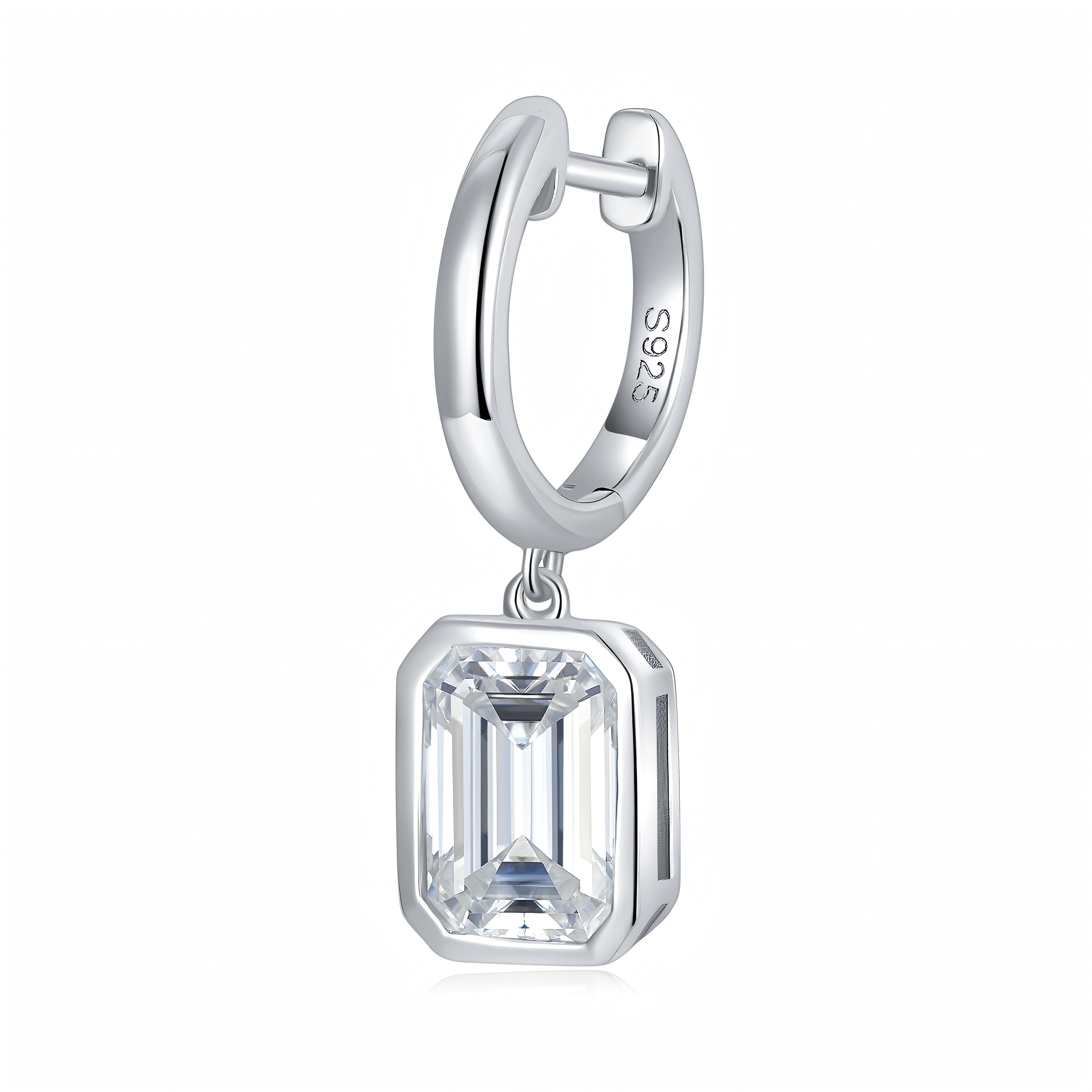 S925 Sterling Silver Emerald Cut Moissanite Dangle Earrings  6x8mm Huggie Hoop Drop Earrings Platinum Plated Jewelry Gift Box Set Vera Lux