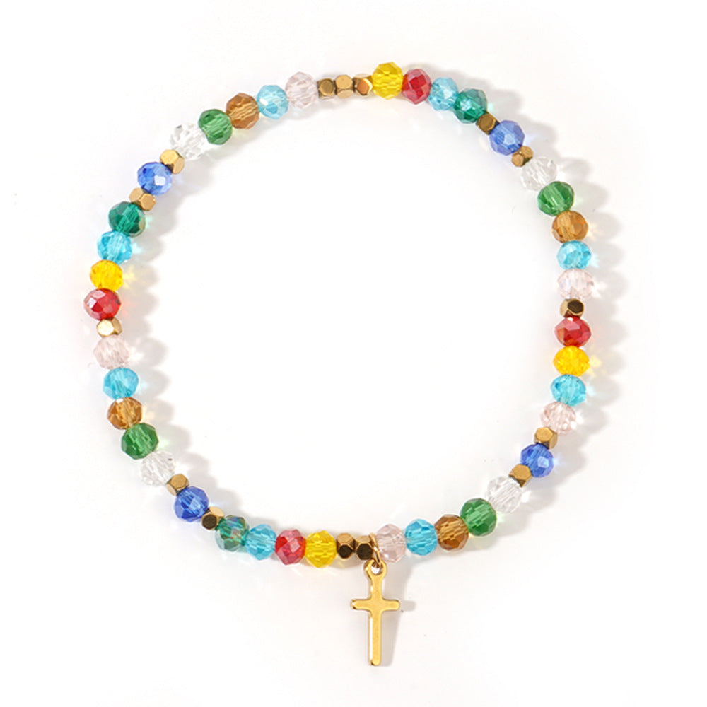 Natural Stone Colorful Cross Holiday Card Bracelet Vera Lux
