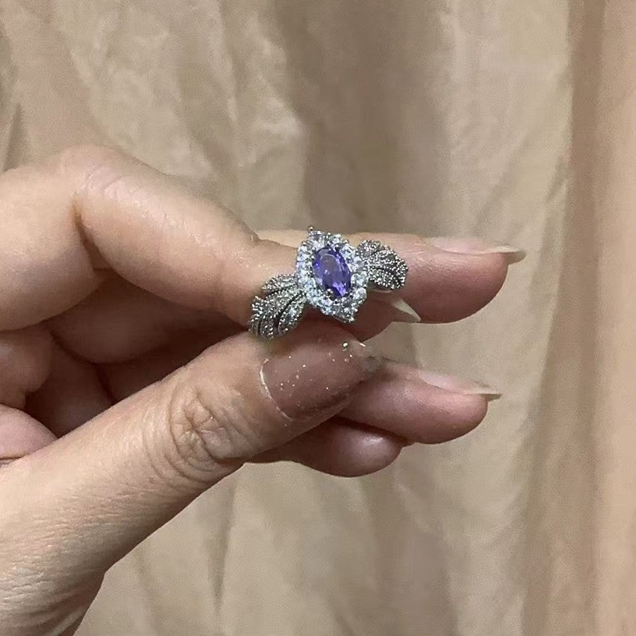 Light Purple Zircon Open Ring, Luxury Elegant Adjustable Band For Women Vera Lux