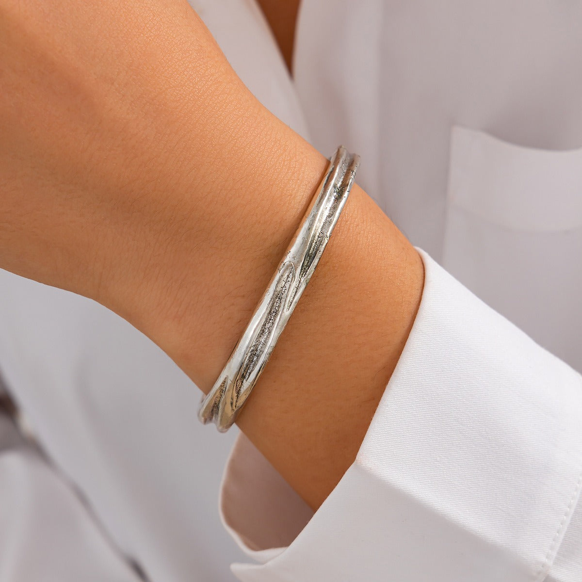 Double Ring Hollow Spring Open Bracelet Punk Style Round Bead Pendant Stacking Bracelet Vera Lux