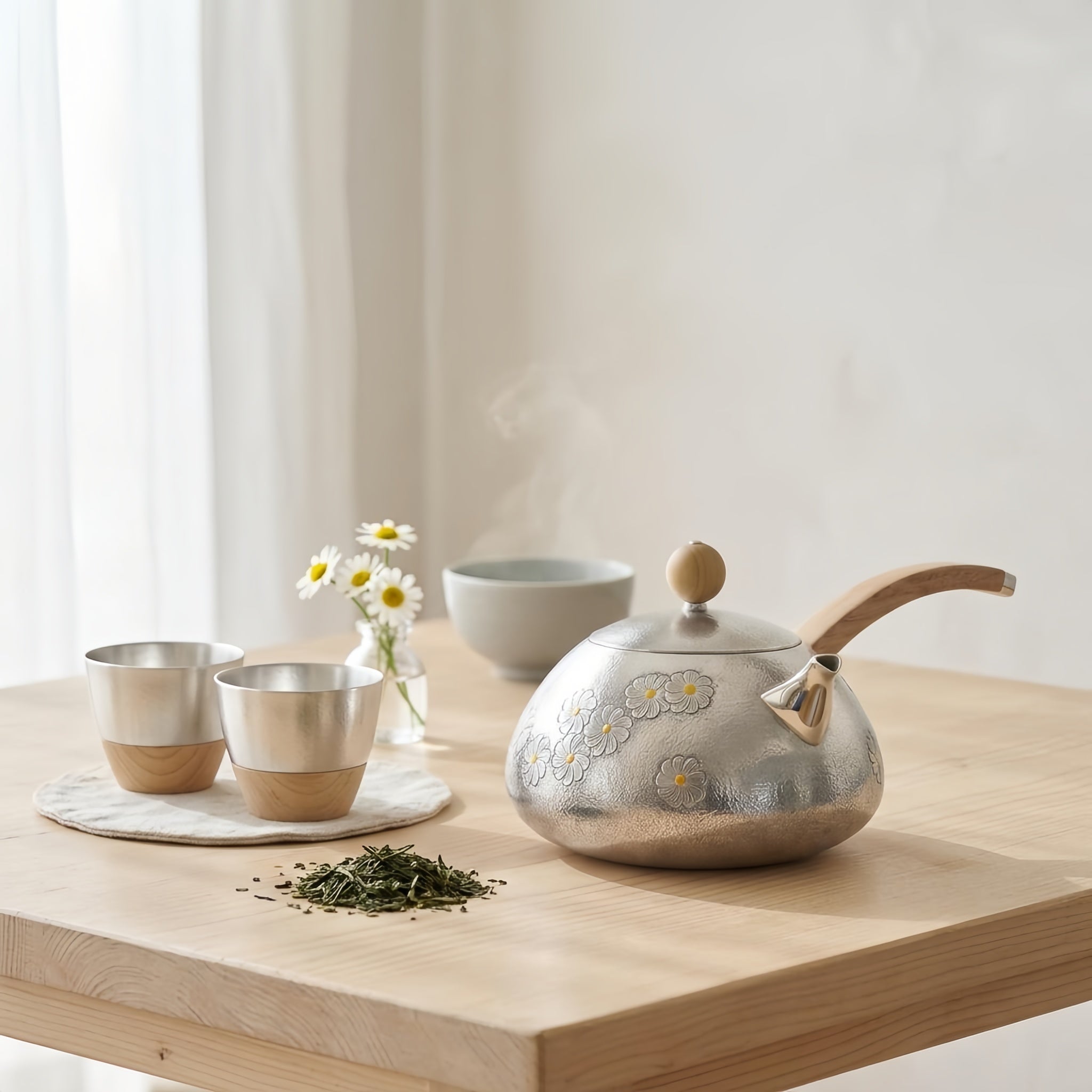 Pure 999 Fine Silver Hand-Hammered Silver Teapot with Delicate Floral Engravings and Sandalwood Handle - Handicraft Vera Lux