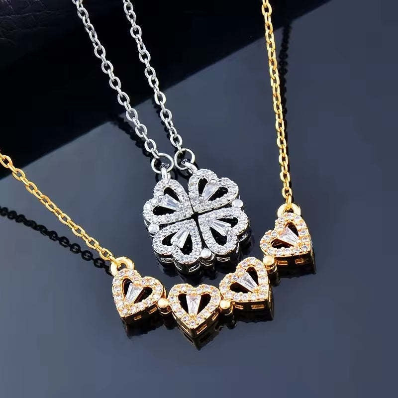 Heart-shaped four-leaf clover necklace with micro-inlaid zircon Vera Lux