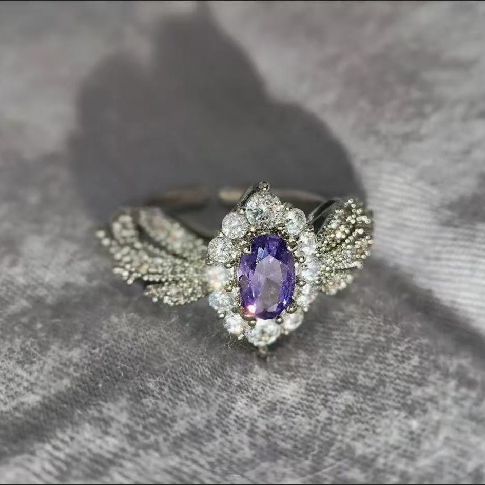 Light Purple Zircon Open Ring, Luxury Elegant Adjustable Band For Women Vera Lux