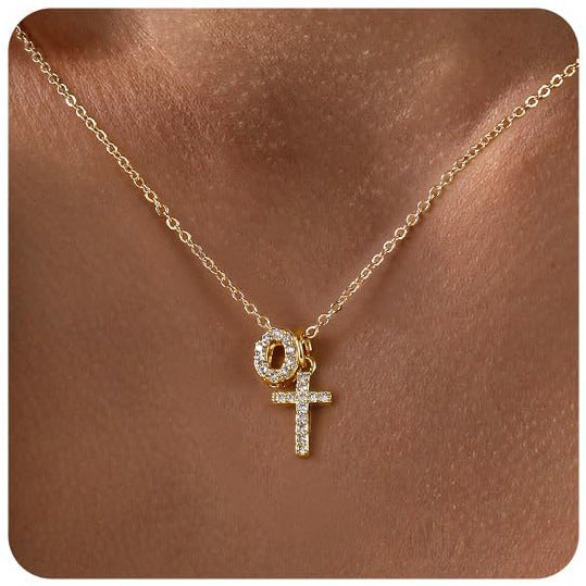 Zircon Inlaid 26 Letter Cross English Necklace Vera Lux
