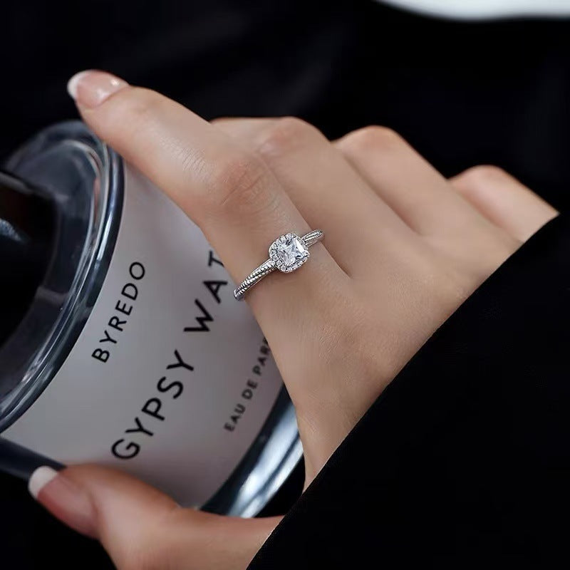 S999 Pure Silver Small Square Sugar Full Zircon Ring For Women, Niche Premium & Delicate, Light Luxury Versatile Jewelry Wholesale Vera Lux