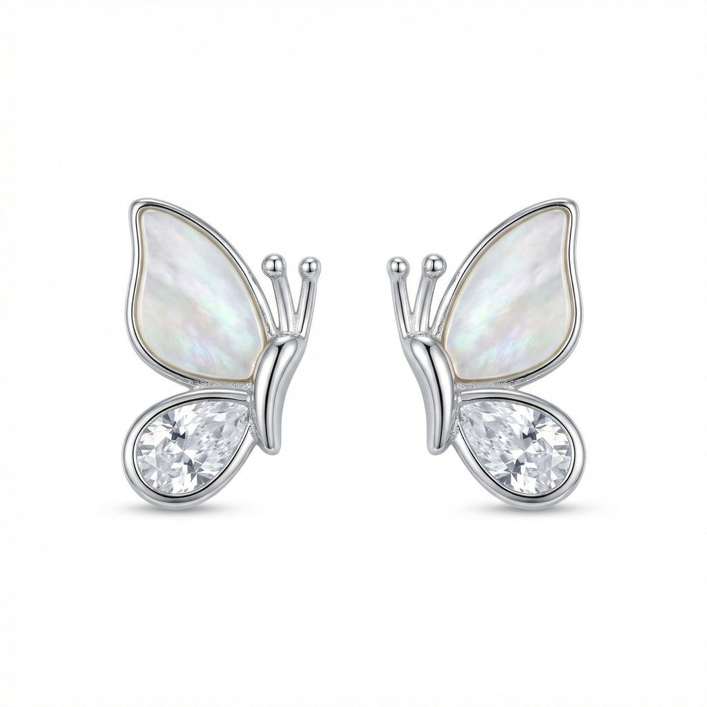 925 Sterling Silver Elegant Butterfly Stud Earrings with Iridescent Inlays and Sparkling Crystals Vera Lux