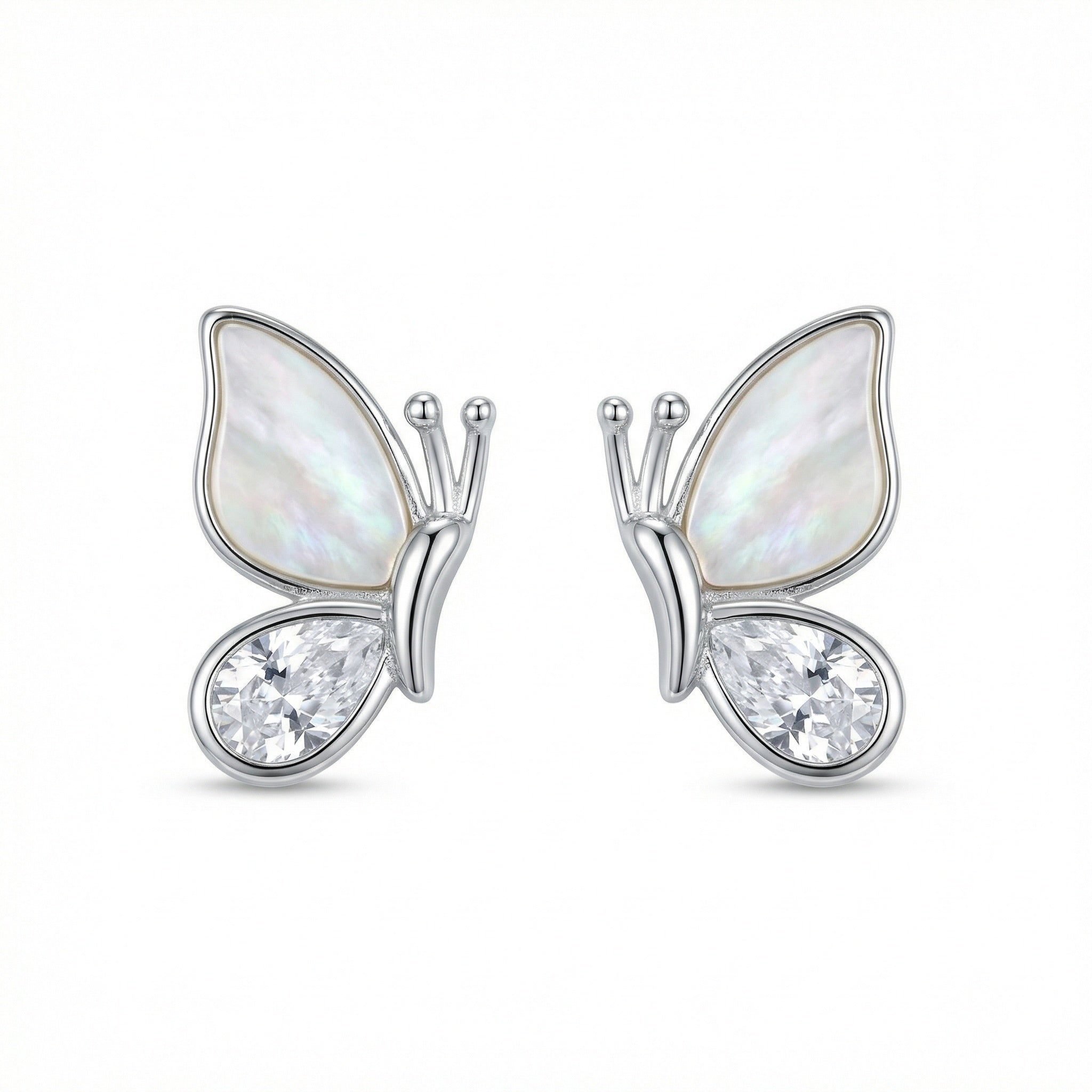 925 Sterling Silver Elegant Butterfly Stud Earrings with Iridescent Inlays and Sparkling Crystals Vera Lux