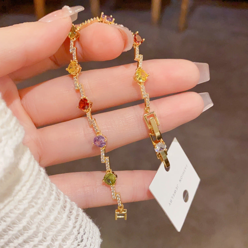 Exquisite And Fashionable Micro-pave Cubic Zirconia Irregular Colorful Bracelet Vera Lux