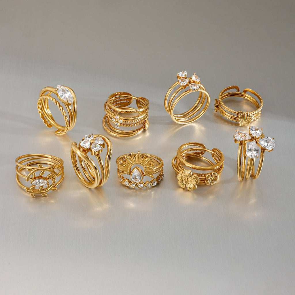 18K gold geometric gemstone inlaid exquisite design dazzling ring Vera Lux