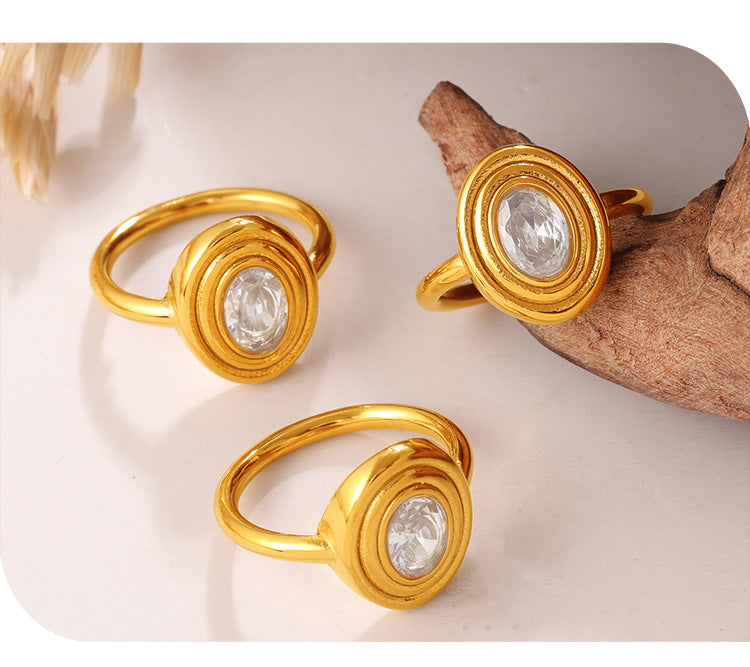 European And American Cross-border Vintage Luxury Oval White Diamond Ring, With A Sophisticated And Niche Design, In Gold Finger Ring Accessory. Vera Lux