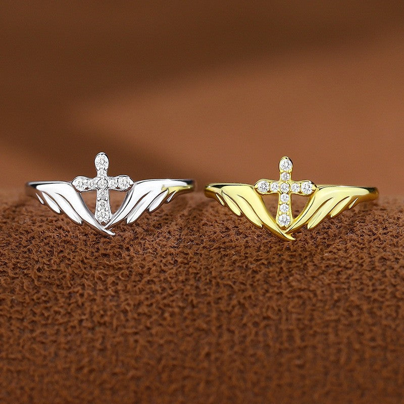 Angel Wings Cross Unique Punk Street-Style Open-End Index Finger Ring Vera Lux