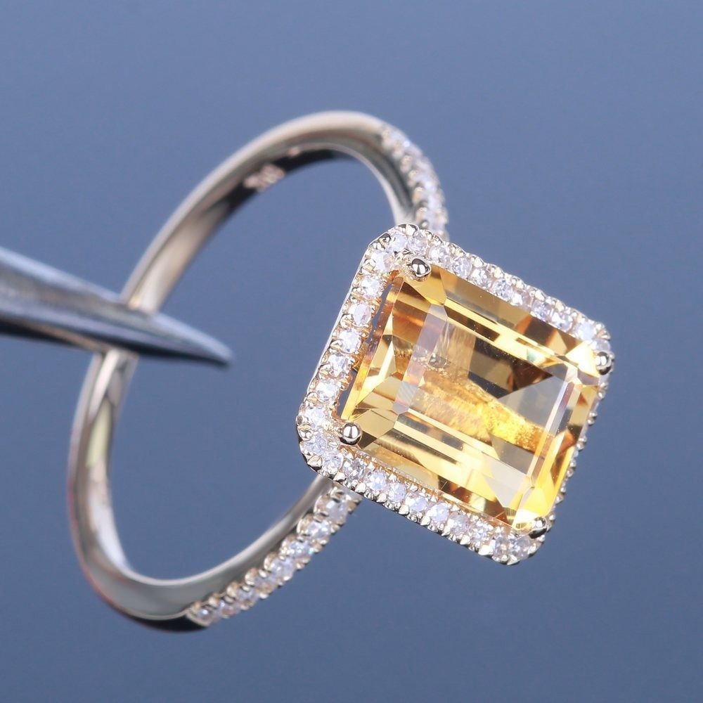 Luxury Champagne Yellow Gemstone Ring, Micro Pave Engagement Band For Women Vera Lux