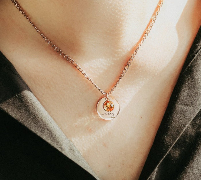 Personalized Round Birthstone Necklace Vera Lux
