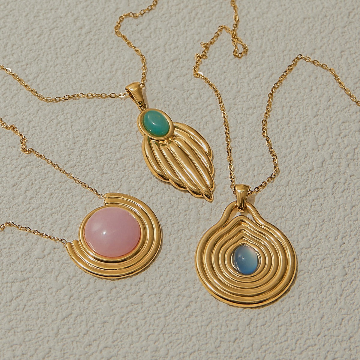 18K gold geometric inlaid gemstone with texture design classic fashion necklace Vera Lux
