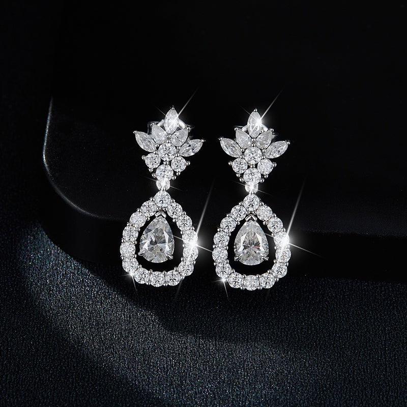 S925 Sterling Silver Pear Cut Moissanite Dangle Earrings  5x7mm Teardrop Cluster Earrings With GRA Certificate Platinum Plated Jewelry Gift Box Set Vera Lux
