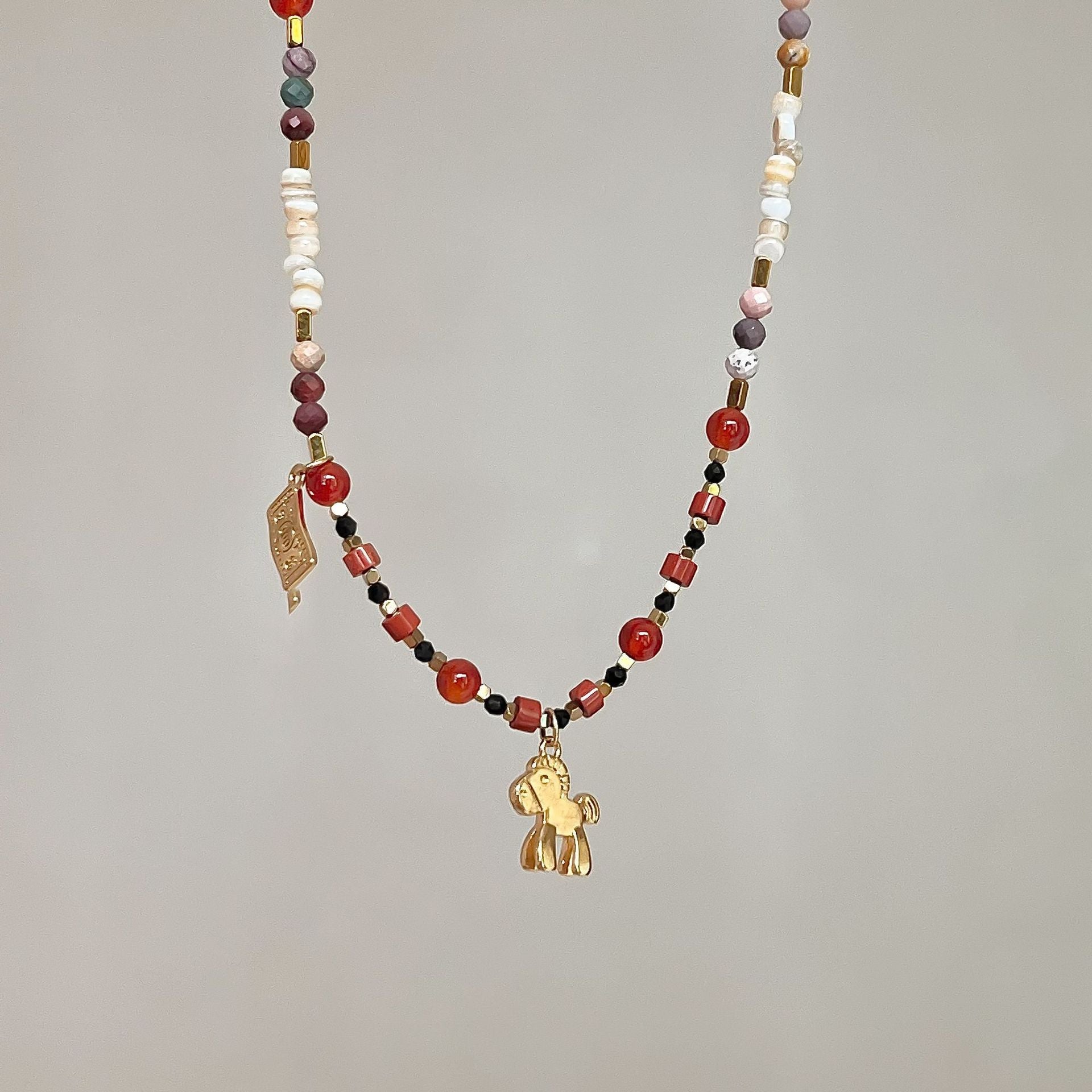 Retro Anqila Red Dunhuang-style Colorful Red Agate Layered Beaded Necklace Vera Lux
