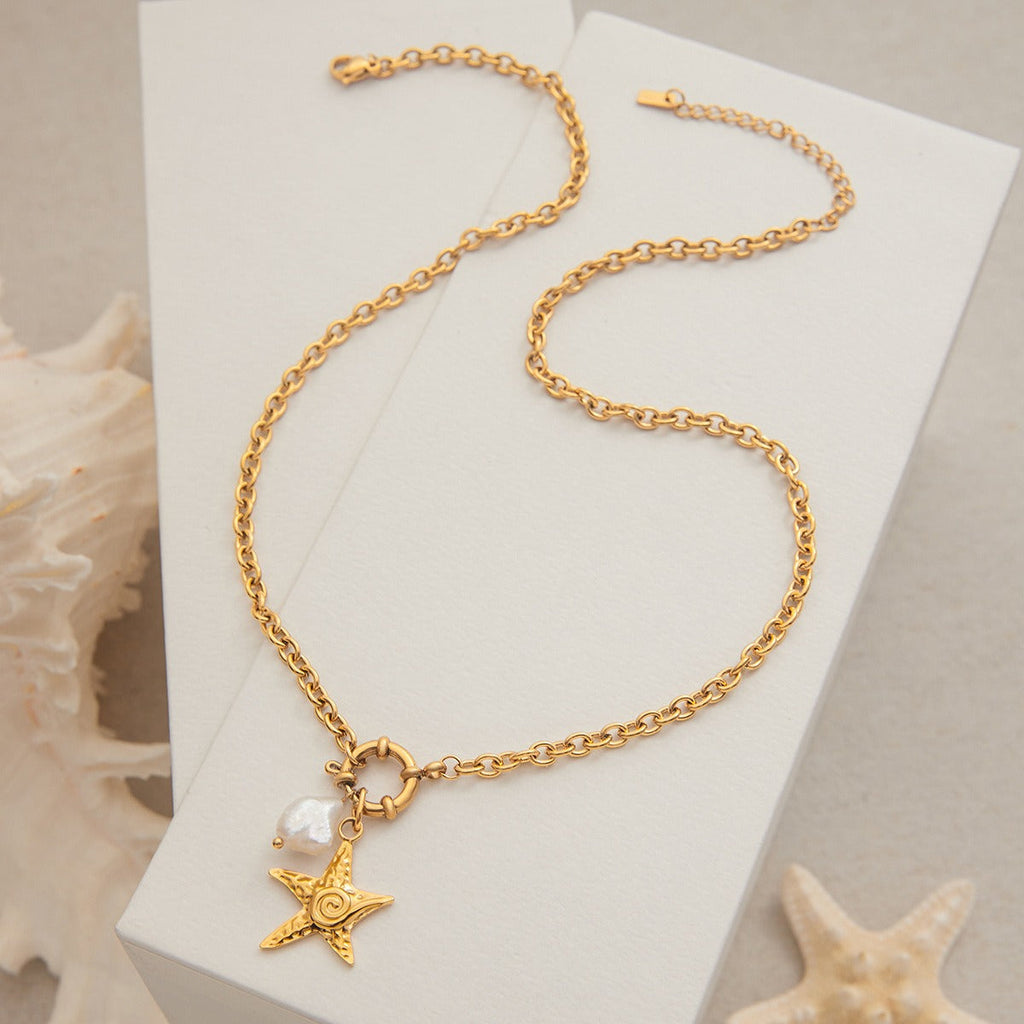 18K gold starfish with pearl design exquisite and noble necklace Vera Lux