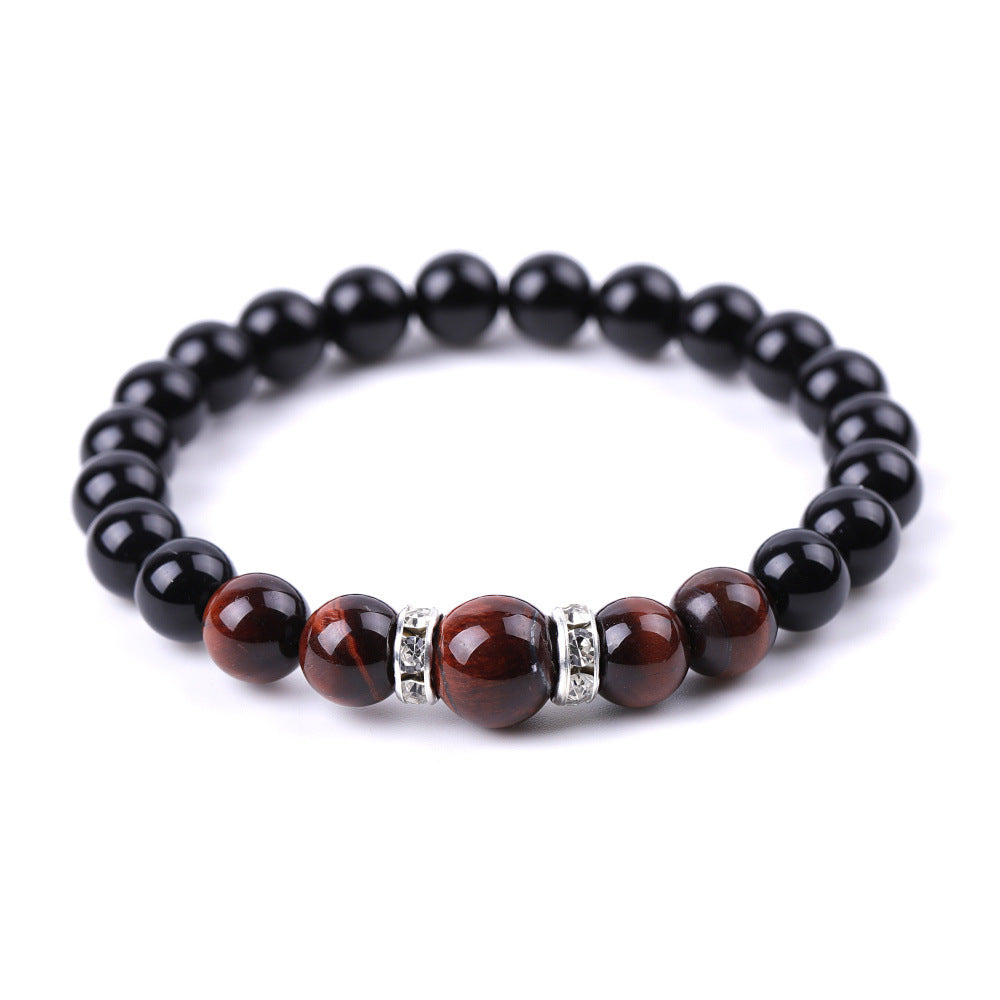 8 Mm 10mm Tigers Eye And Glossy Black Stone Micro-Inlaid Diamond Bracelet Vera Lux