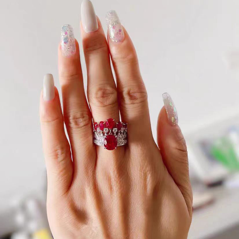 Retro Ruby Crown Ring And Earrings Light Luxury Jewelry Vera Lux