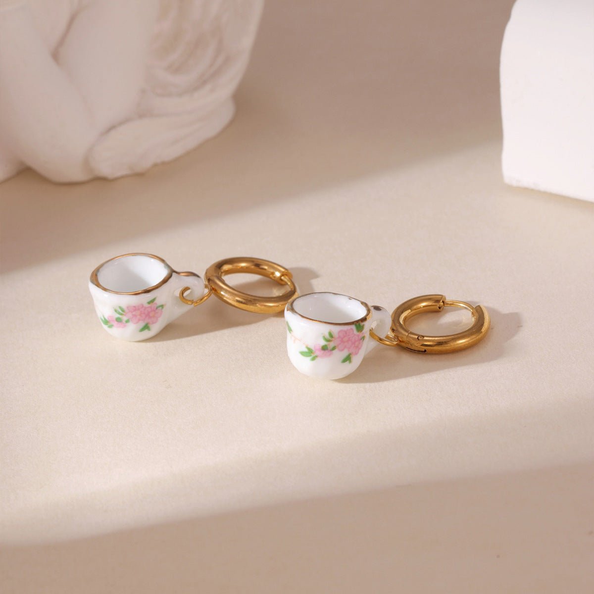 New Chinese Blue And White Porcelain Earrings, 18K Gold Plated Stainless Steel Ceramic Dainty Drop Earrings For Women Vera Lux